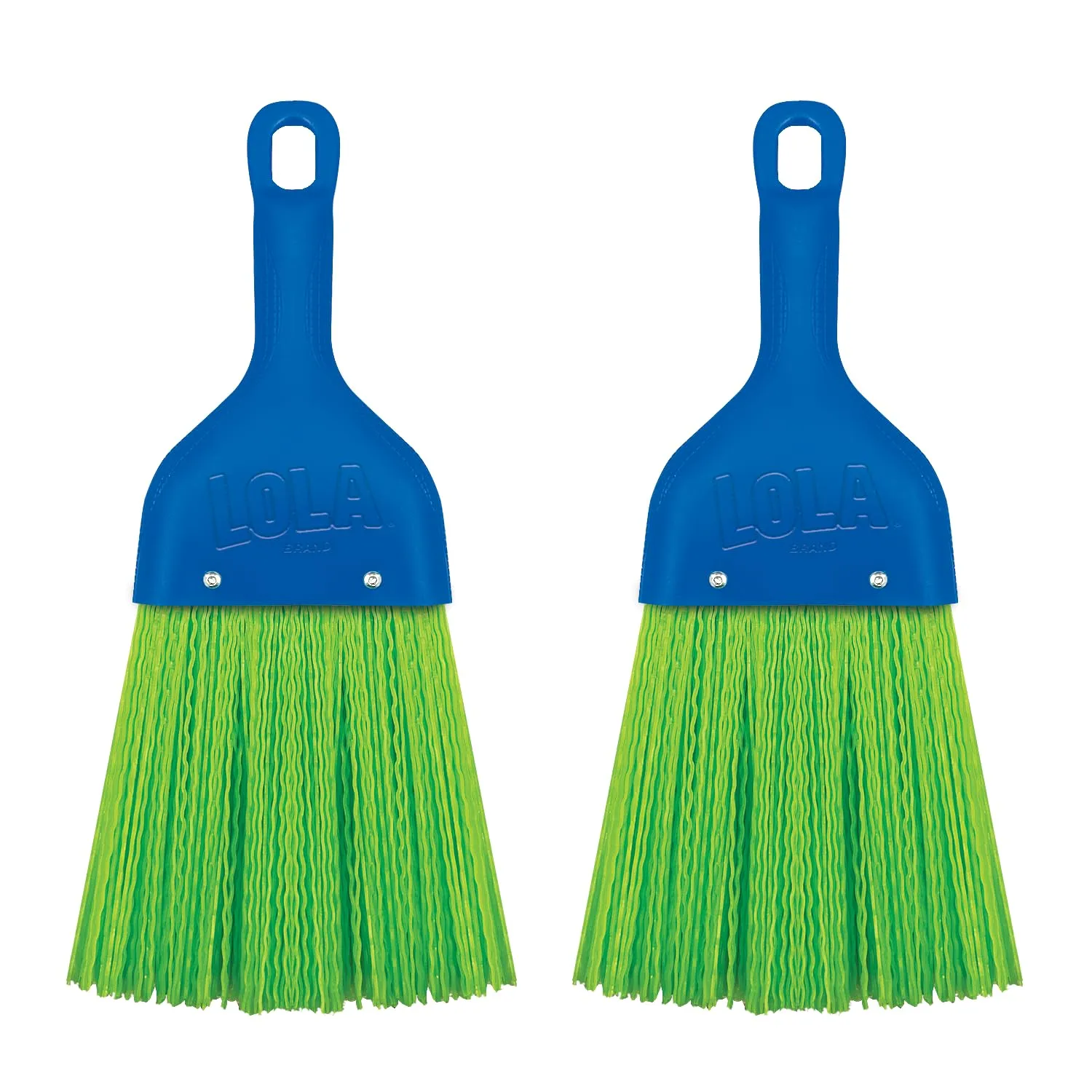 LOLA Heavy Duty Whisk Broom, Hand Brush, 2 Pack Durable Bristles, Whisks Away Dirt & Debris, Compact, Hang Hole for Easy Storage, Indoor/Outdoor