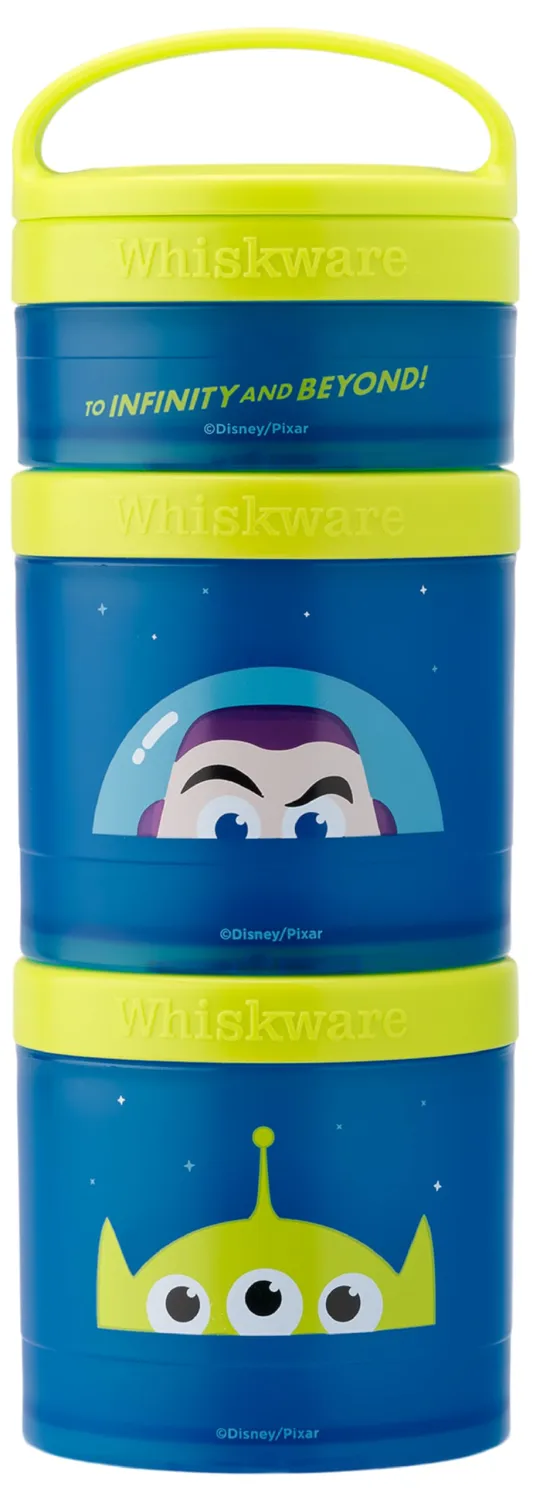 Whiskware Disney Pixar Stackable Polypropylene Snack Containers for Kids and Toddlers, 3 Stackable Snack Cups for School and Travel, Toy Story Buzz Lightyear