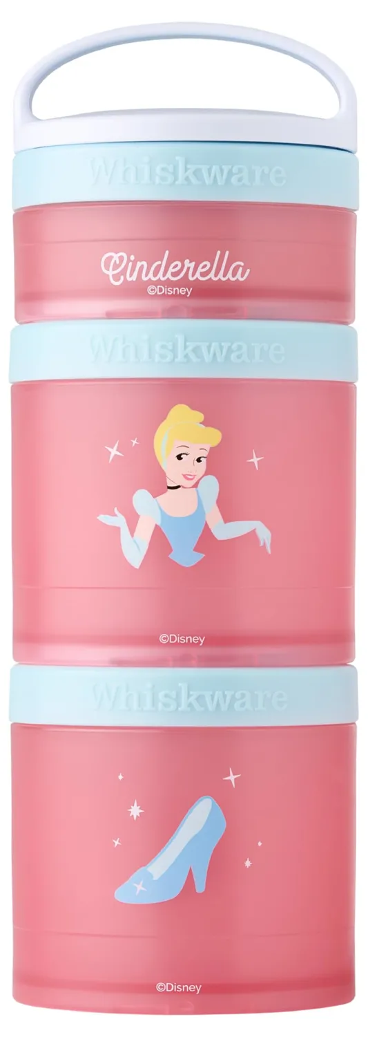 Whiskware Disney Princess Cinderella, Stackable Snack Containers for Kids, 3 Stackable Snack Cups for School or Travel, Backpack and Cupholder Friendly, Glass Slipper