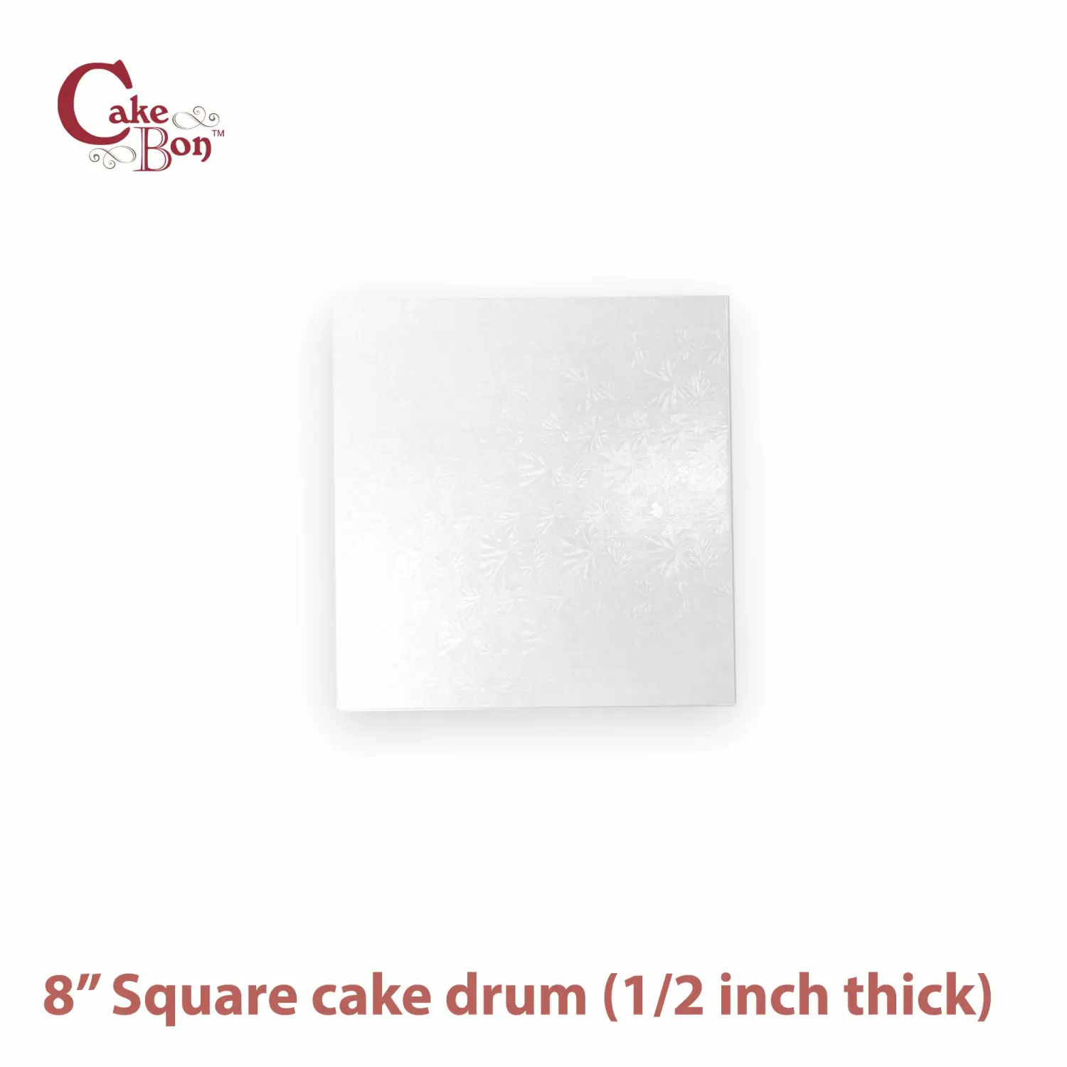 Cakebon Square Cake Boards - Sturdy 1/2 Inch Thick Cake Drums - 8 Inch Professionally Wrapped Edges White 1-Pack