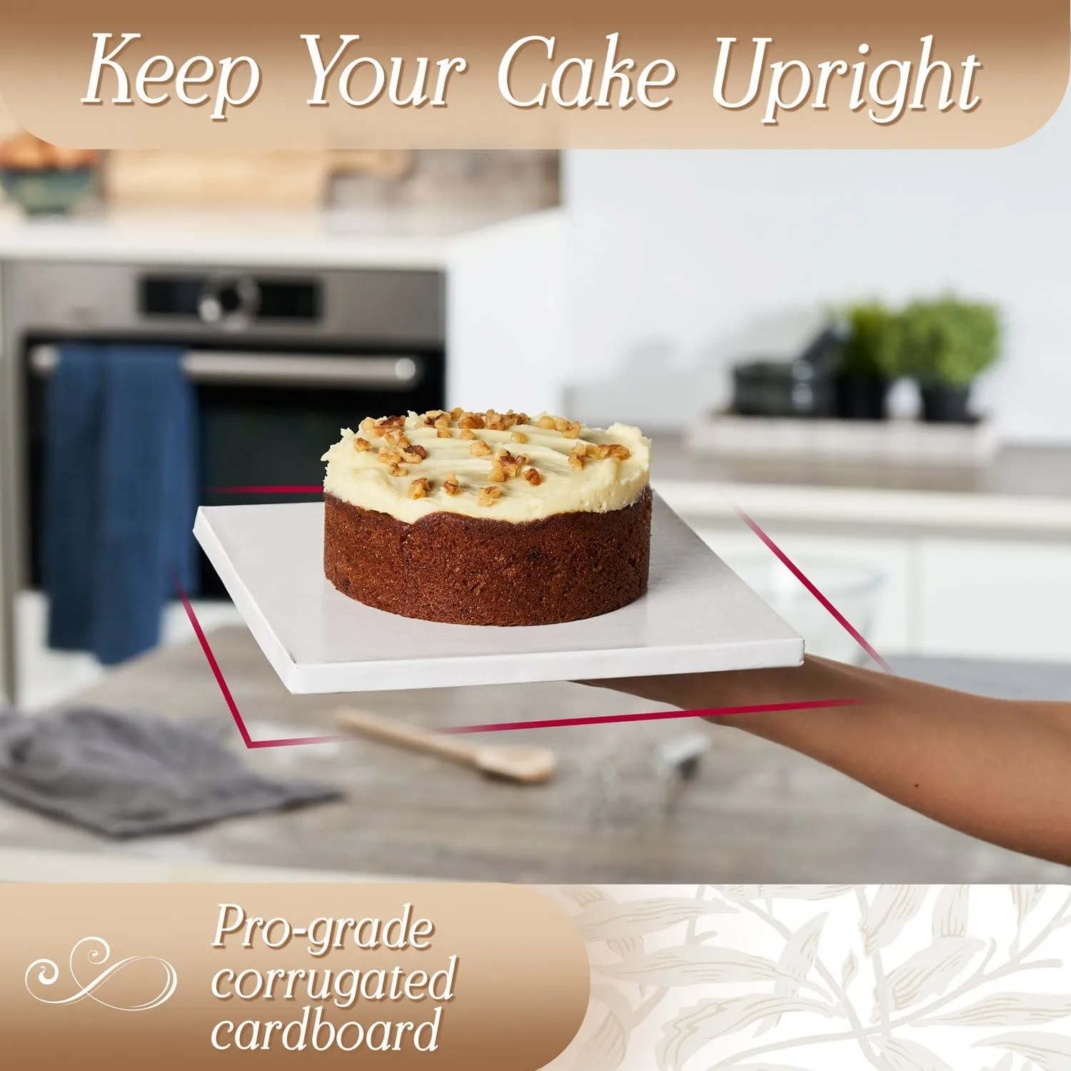 Cakebon Square Cake Boards - Sturdy 1/2 Inch Thick Cake Drums - 10 Inch Professionally Wrapped Edges White 1-Pack