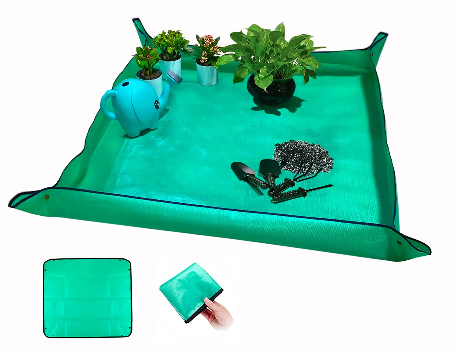 BIUWING Plant Repotting Mat,Waterproof Transplanting Mat,Foldable Indoor Succulent Potting Mat for Garden, Portable Gardening Mat for Indoor Plant Transplanting and Mess Control (39.4"*39.4" Green)