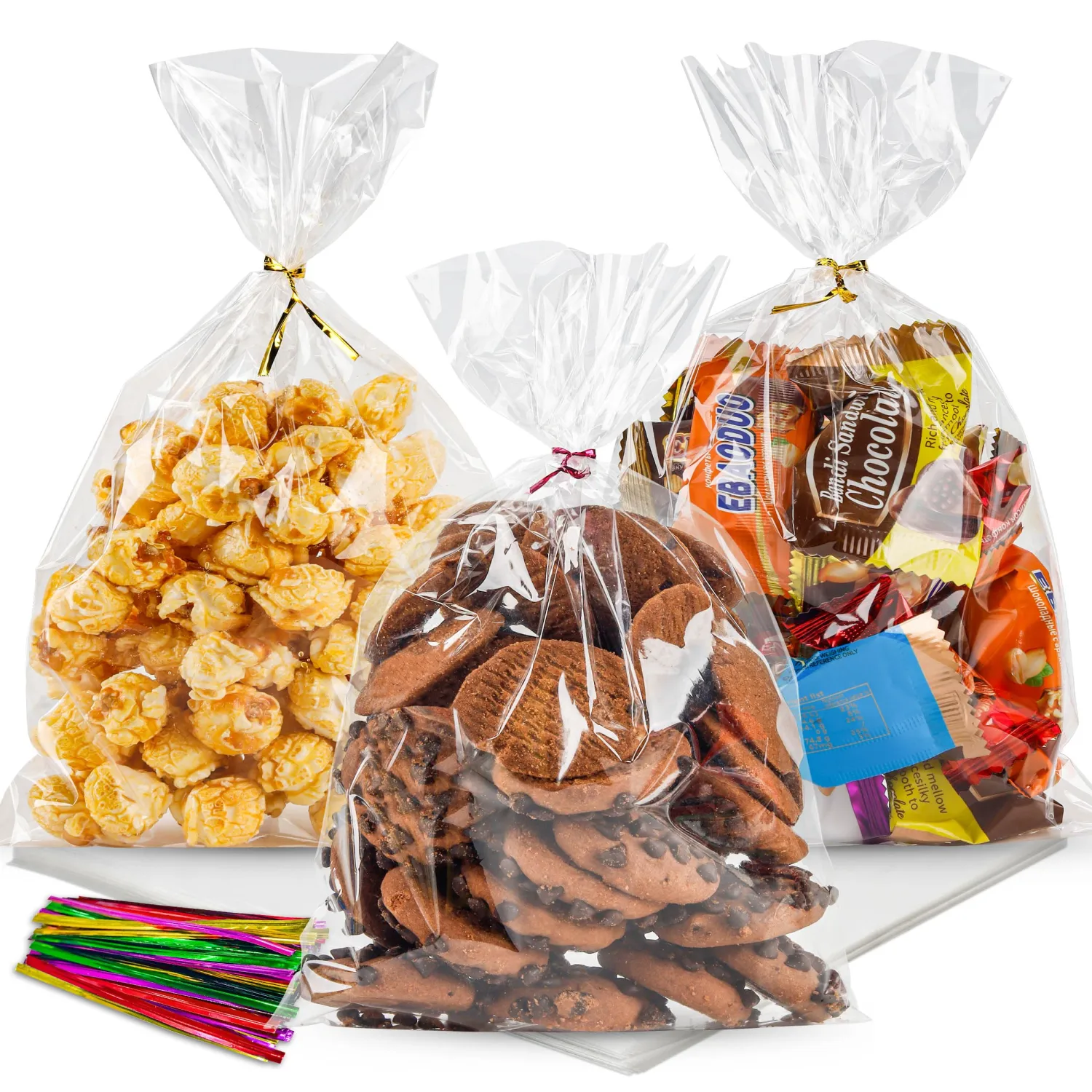 NPLUX 100 Pack Cellophane Bags Small Plastic Cookie Bag Clear Treat Bags with Twist Ties for Small Gift Party Favors, Bakery, Candy, Popcorn (6×10In)