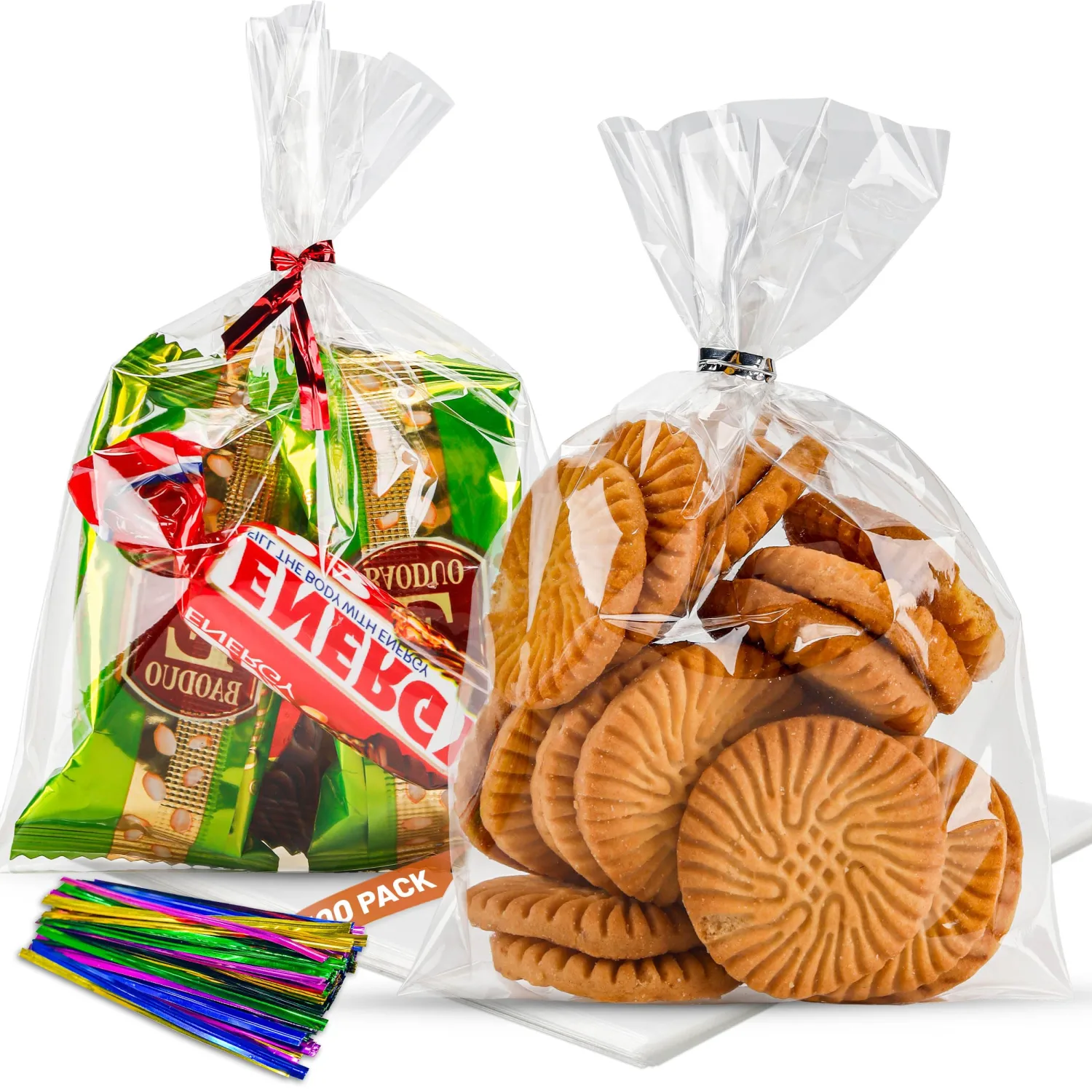 NPLUX 100 Pack Cellophane Bags Small Plastic Cookie Bag Clear Treat Bags with Twist Ties for Small Gift Party Favors, Bakery, Candy, Popcorn(4×6In)