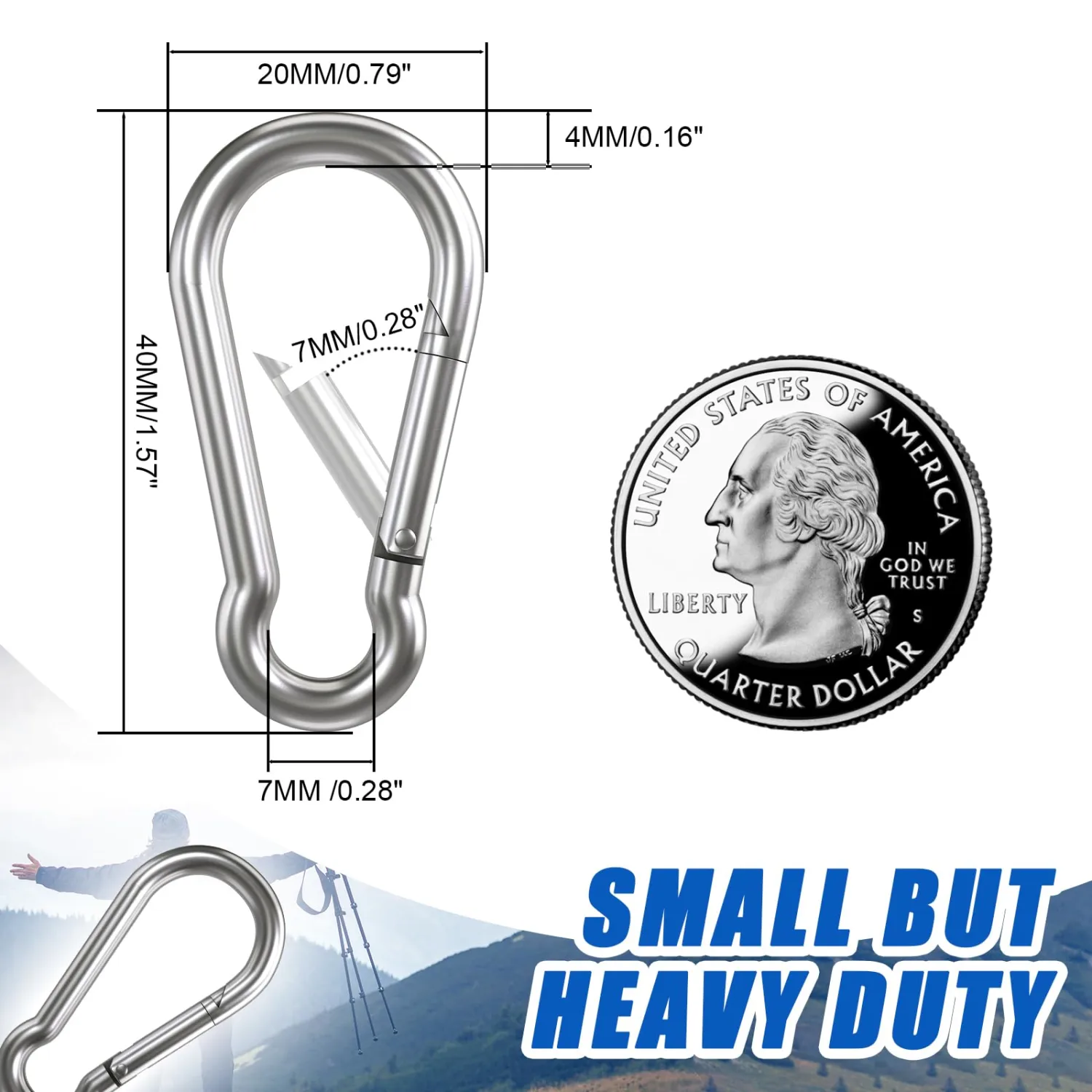 Small Carabiner Clip Hooks, 32pcs 1.57 inch Carabiners Heavy Duty, Galvanized Iron Spring Snap Hook Fits Camping Hiking, Metal Clips for Keychain Keys Rings