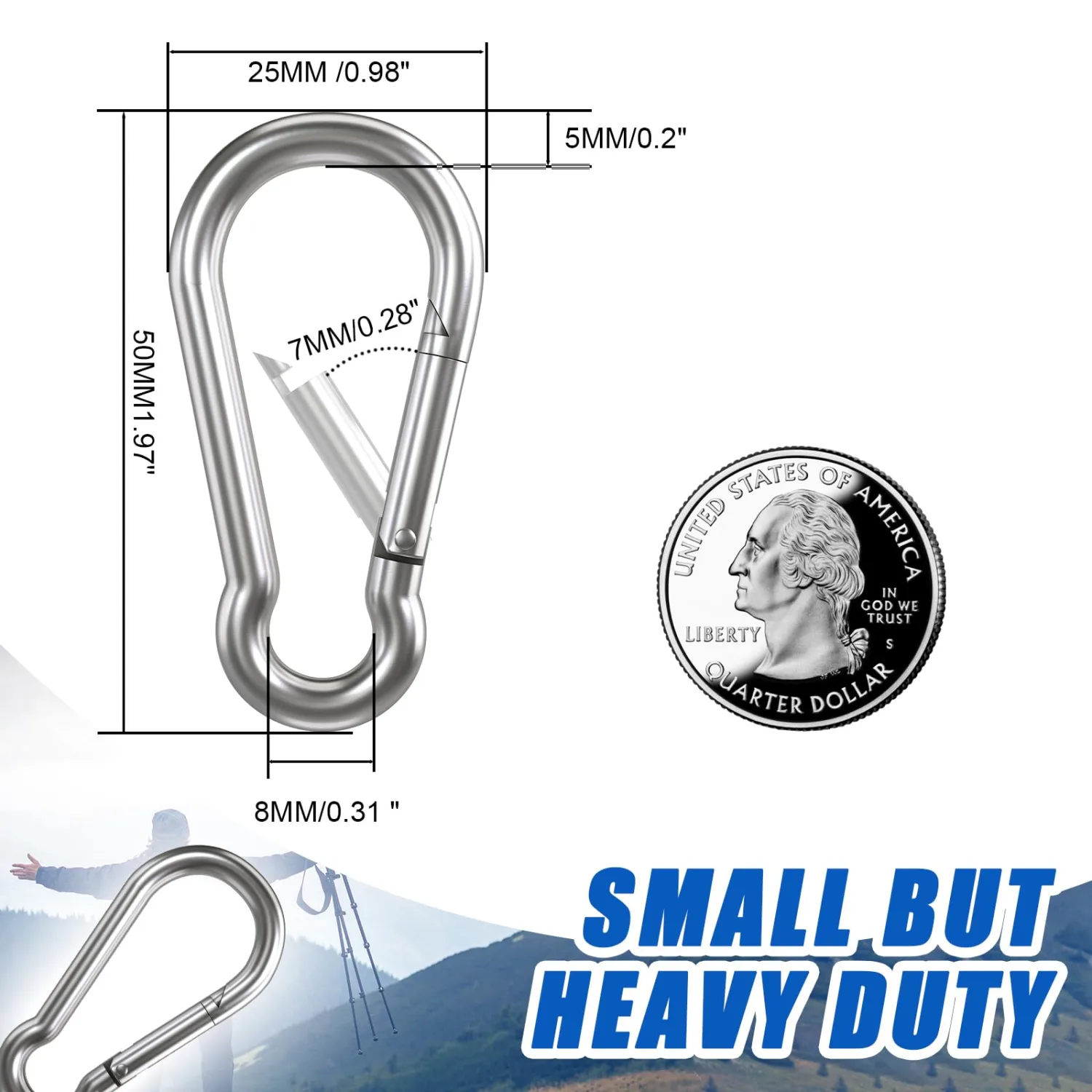 Small Carabiner Clip Hooks, 31pcs 1.97 inch Carabiners Heavy Duty, Galvanized Iron Spring Snap Hook Fits Camping Hiking, Metal Clips for Keychain Keys Rings