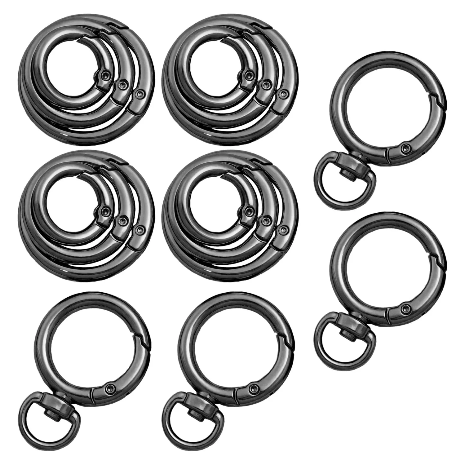 16PCS Metal Spring O Ring Set, Mixed Sizes Round Carabiner Keychain Snap Hooks for Key Rings, Bags, Dog Tags, Buckle, Paracord, Lanyards, and DIY Repair Crafts (Black)