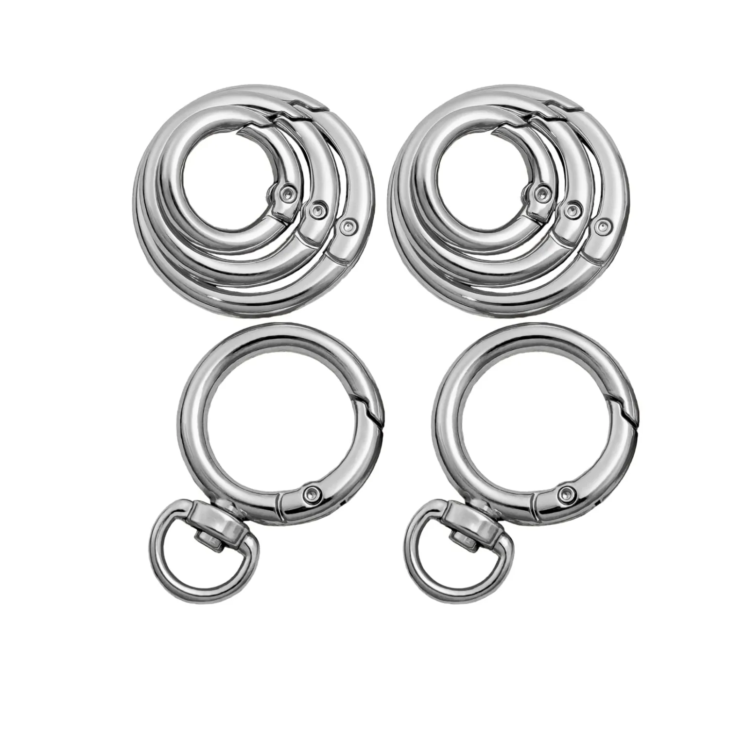 8PCS Metal Spring O Ring Set, Mixed Sizes Round Carabiner Keychain Snap Hooks for Key Rings, Bags, Dog Tags, Buckle, Paracord, Lanyards, and DIY Repair Crafts (Silver)