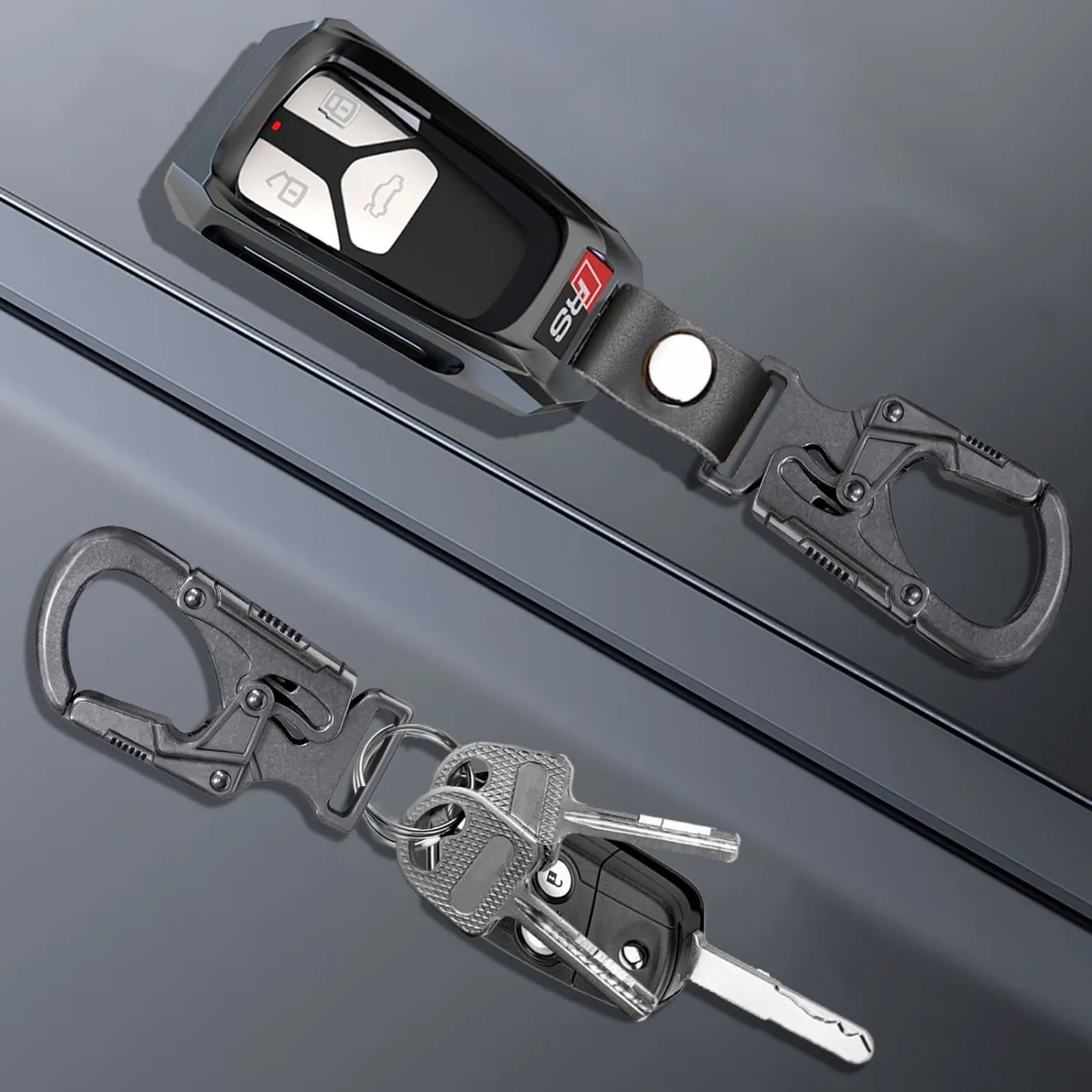 Ahiller Carabiner Clip,1.9'' Alloy Car Keychain Clip with 2 Key Ring,Outdoor Hooks,Small Key Holder for Man and Women