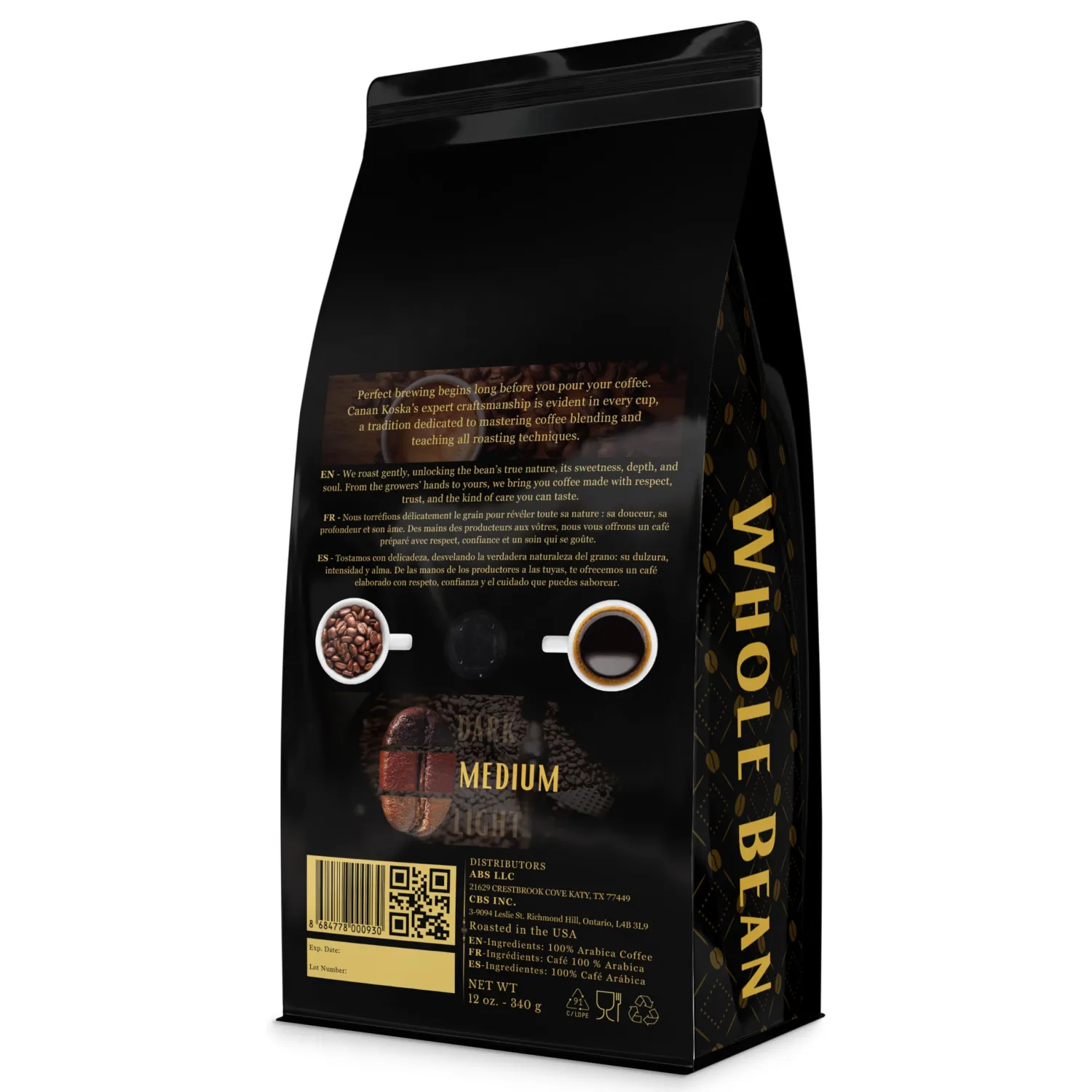 Canan Koska Whole Bean Colombian Coffee 12 oz (340g) – Medium Roast Premium Arabica Beans – Fresh Roasted in USA – Specialty Coffee for Espresso & Filter