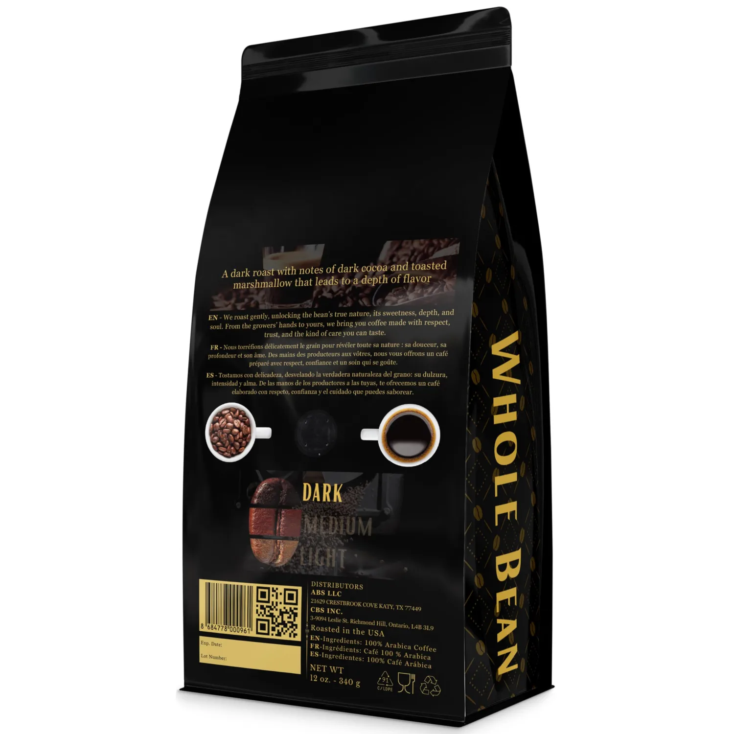 Canan Koska Whole Bean DARK Italian Style Coffee 12 oz (340g) – Dark Roast Premium Arabica Beans – Bold Intense Crema – Fresh Roasted Gourmet Coffee