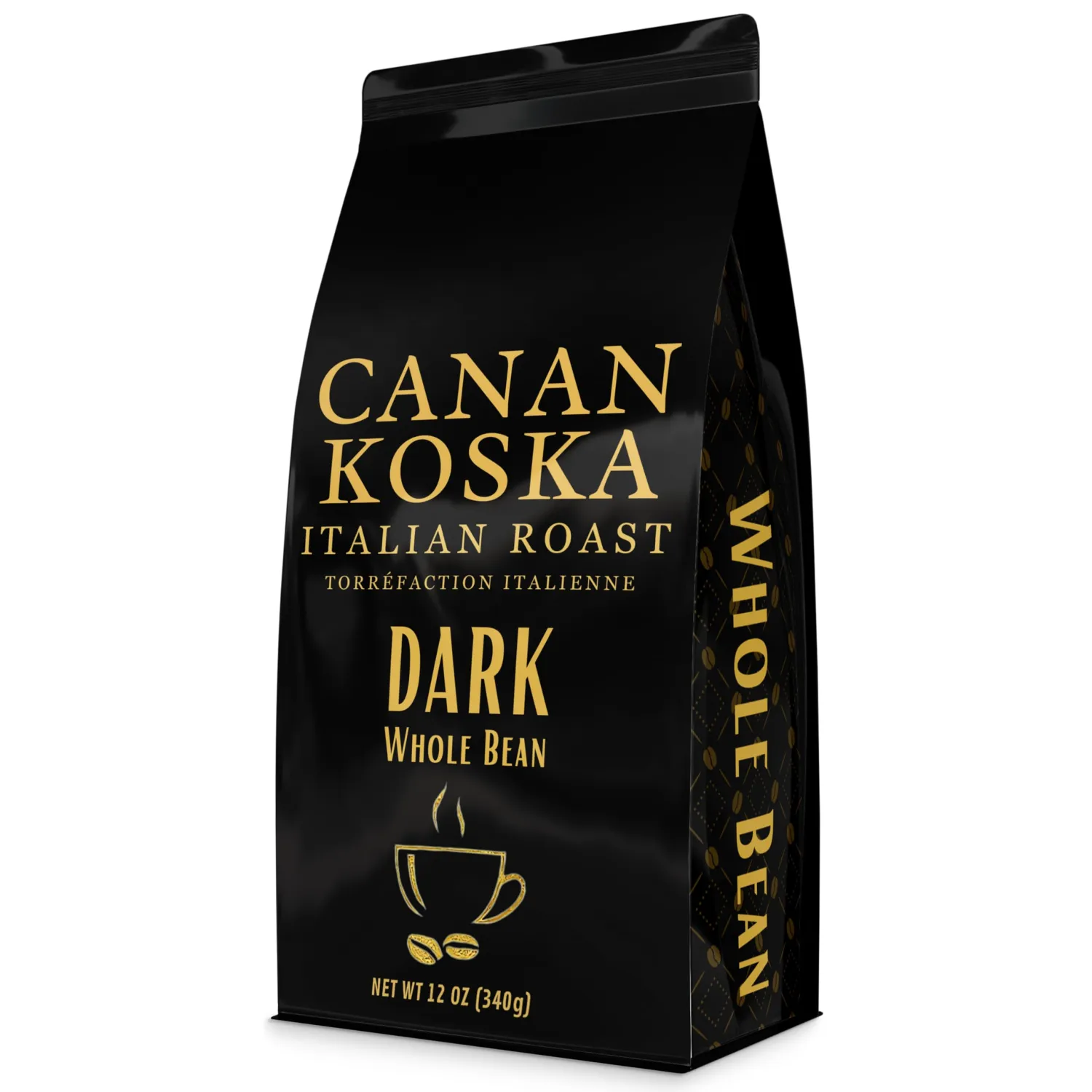 Canan Koska Whole Bean DARK Italian Style Coffee 12 oz (340g) – Dark Roast Premium Arabica Beans – Bold Intense Crema – Fresh Roasted Gourmet Coffee