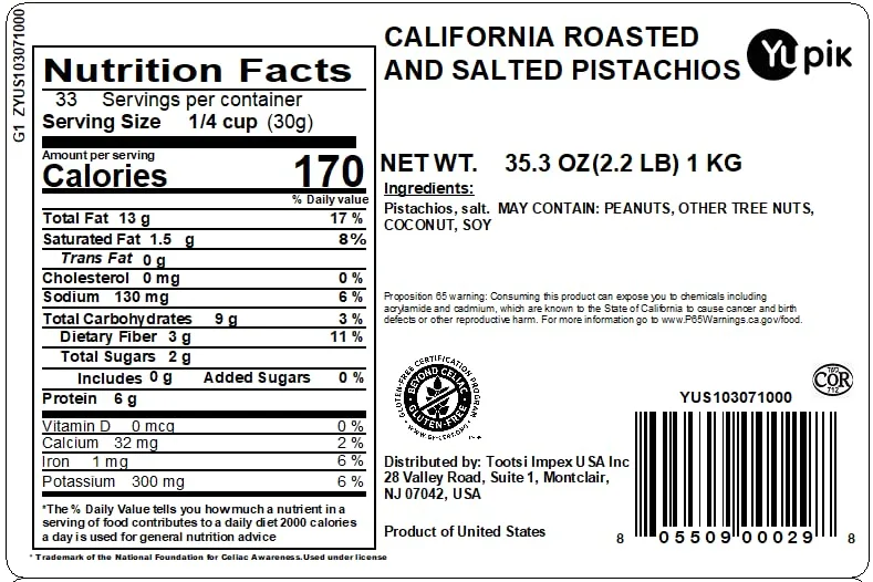 Yupik Dry Roasted Salted Pistachios, In Shell, 2.2 lb (35.2 oz), Gluten-Free, Kosher, Crunchy Nuts from California, Lightly Salted, Oil-Free, Source of Fiber & Iron, Savory Snack Once Shelled