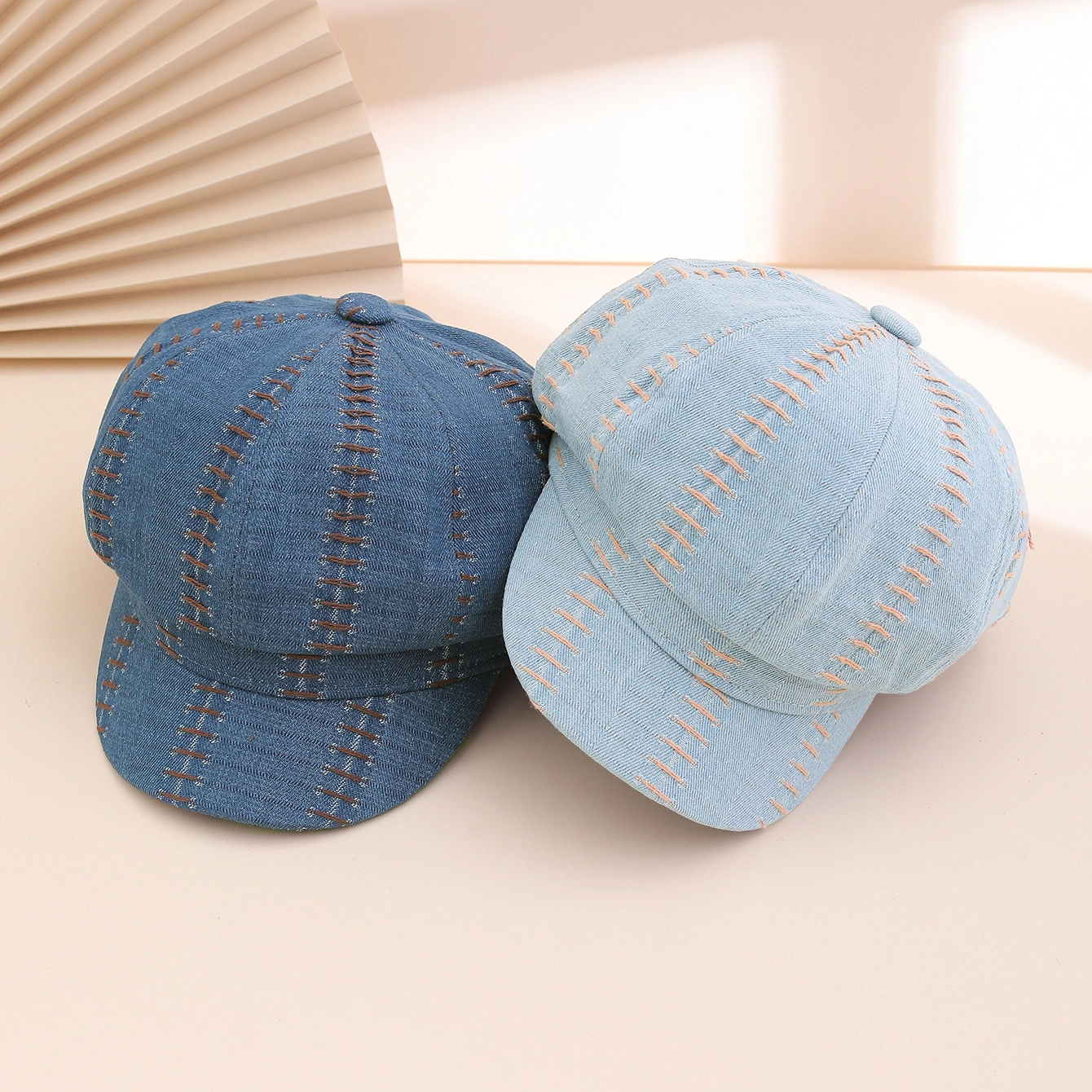 The Korean Version Of This Fashionable Water-washed Retro Style Personalized Stitching Newsboy Hat With An Octagonal Brim Is Suitable For Daily Casual Wear, Shopping And Outings.