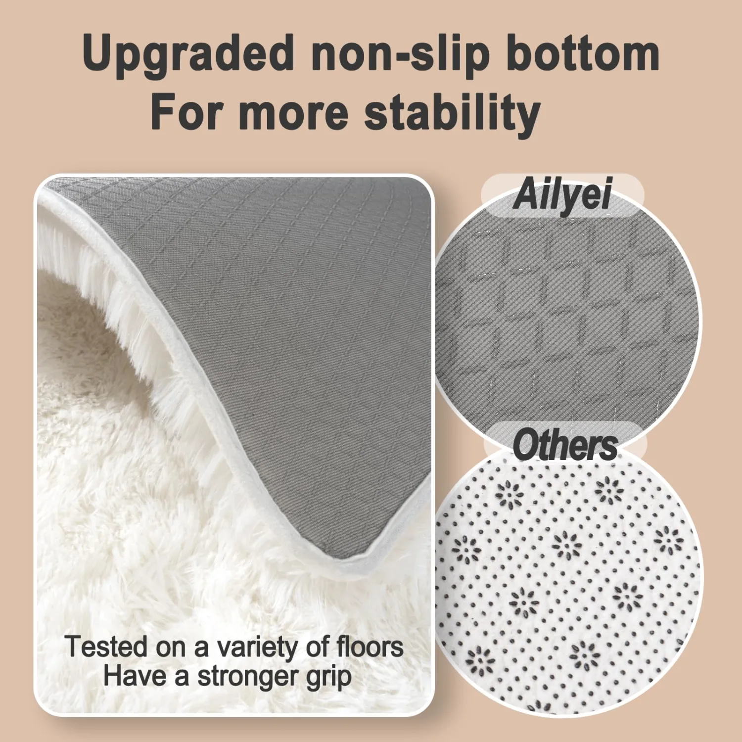 Ultra Soft Runner Rugs for Bedroom Hallways with Upgraded Non-Slip Rubber Backing & Thick Memory Sponge, 2x3 Feet Fluffy Shag Throw Area Rug for Bedside Dorm Cream