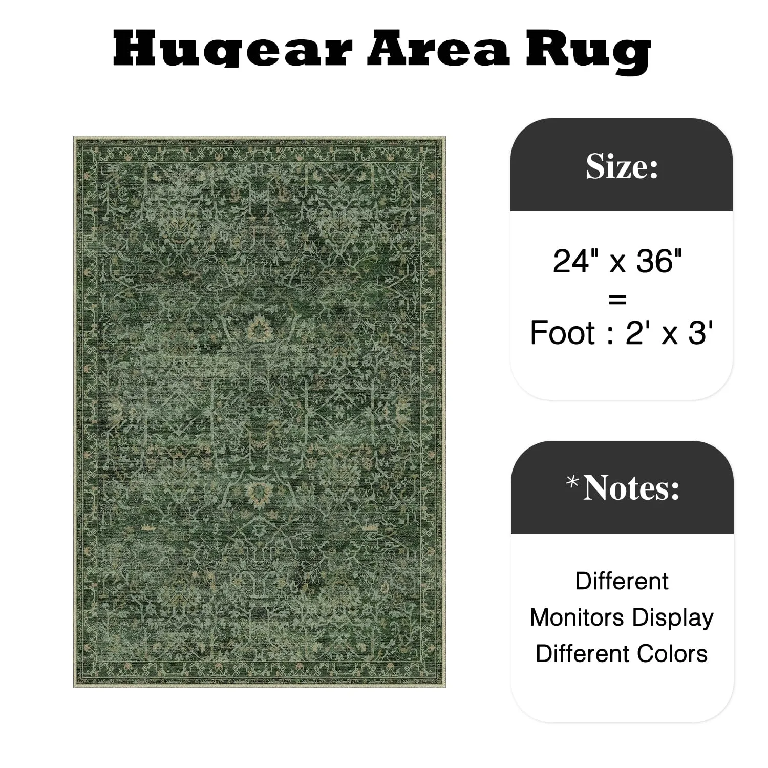 HUGEAR 2x3 Entryway Area Rug Retro Green Small Rug Machine Washable Door Mat Vintage Floral Low Pile Carpet Vacuumable Distressed Throw Rug Entrance Kitchen Bathroom Bedroom Non Slip Lightweight