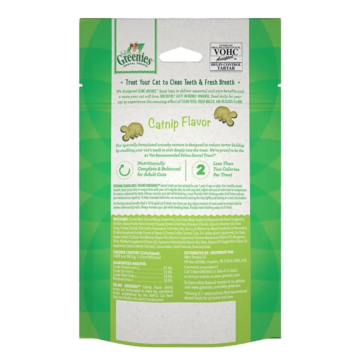 Greenies Cat Treats, Feline Veterinarian-Recommended Adult Natural Dental Treats, Catnip Flavor, 2.1 oz. Pouch