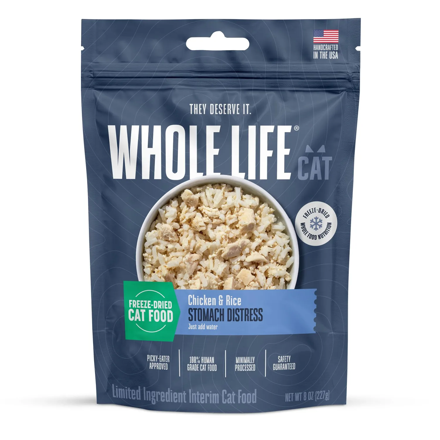 Whole Life Cat Freeze Dried Cat Food - Bland Diet with Sensitive Stomachs, Digestive Support, Anti-Diarrhea & Vomit Remedy – Human-Grade, Quick & Easy Chicken and Rice Meal, Ready in Minutes