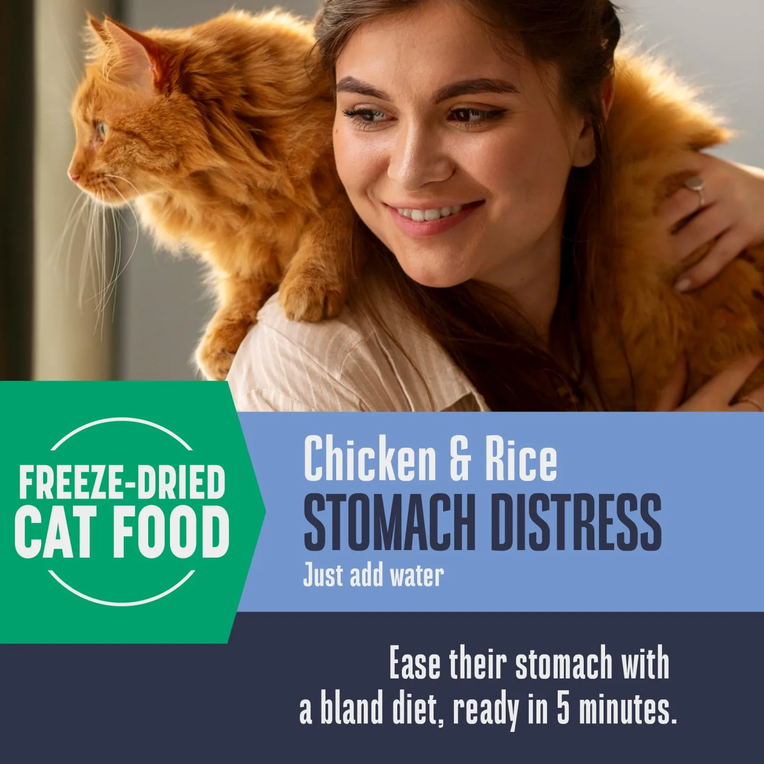 Whole Life Cat Freeze Dried Cat Food - Bland Diet with Sensitive Stomachs, Digestive Support, Anti-Diarrhea & Vomit Remedy – Human-Grade, Quick & Easy Chicken and Rice Meal, Ready in Minutes