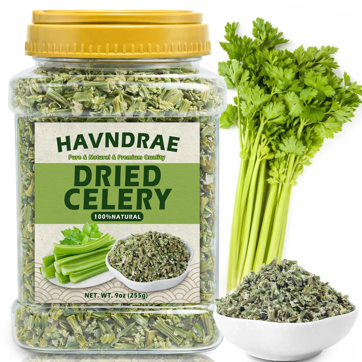 9 oz Dried Celery Flakes, Natural Dehydrated Celery for Cooking, Chopped Dried Vegetable for Soups, Stews, Salads, Camping and Emergency Food Storage, Vegan, Gluten Free