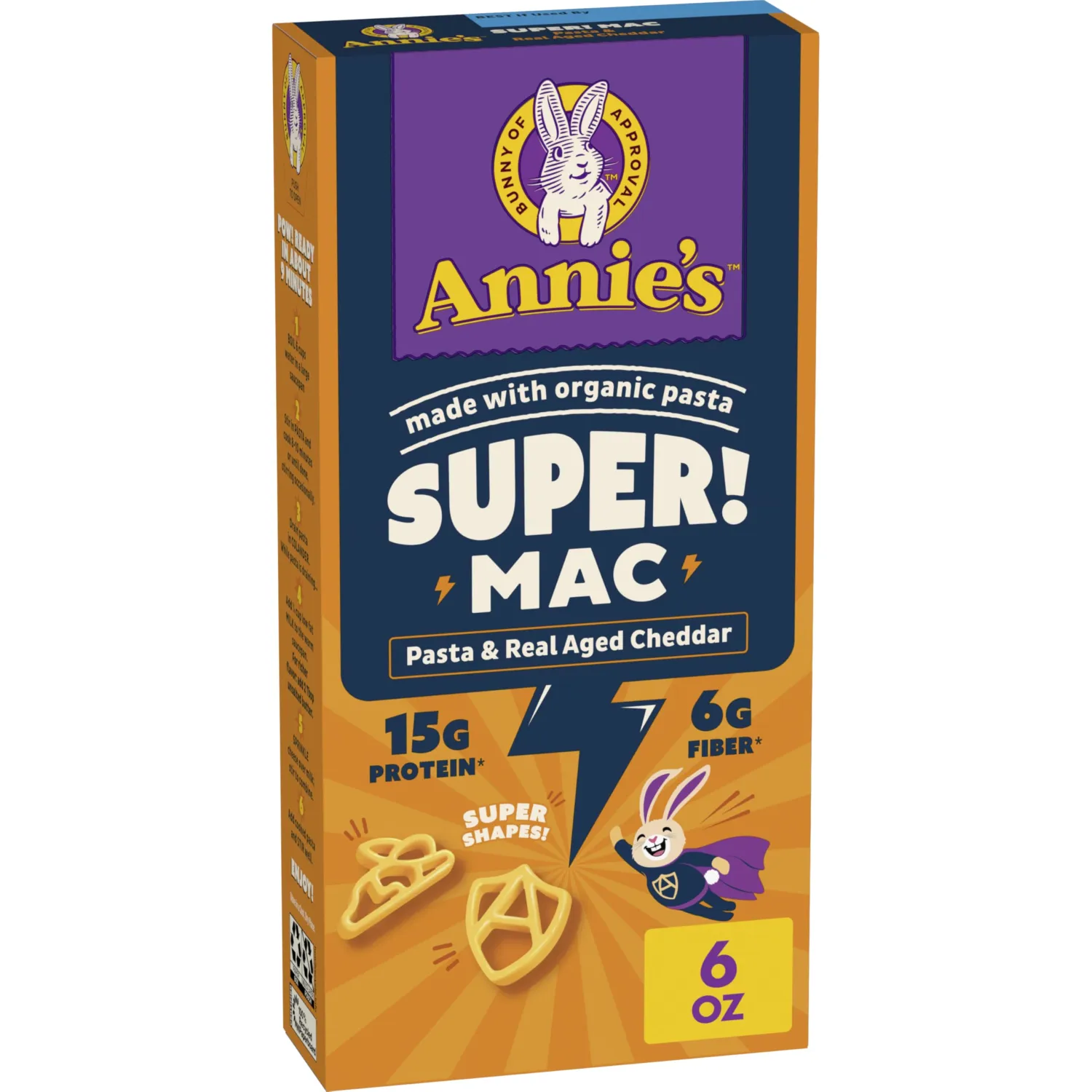 Annie's Super! Mac Shapes and Real Aged Cheddar, Made with Organic Pasta, 6 oz