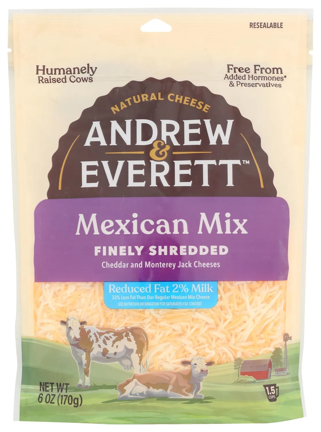 Andrew & Everett Shredded Reduced Fat Mexican Blend, 6 OZ