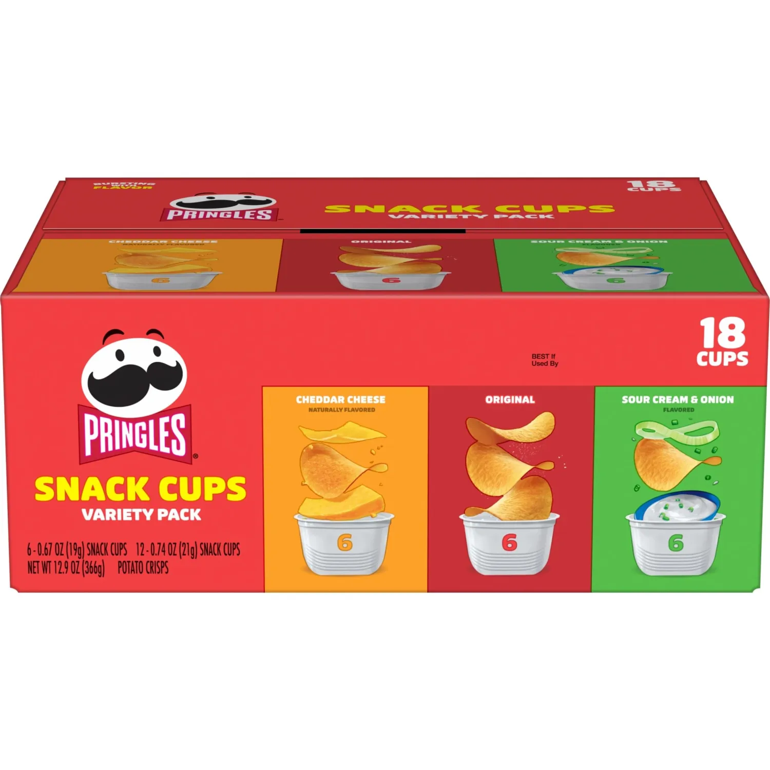 Pringles Potato Crisps Chips, Lunch Snacks, Snack Cups, Variety Pack, 12.9oz Box (18 Cups)