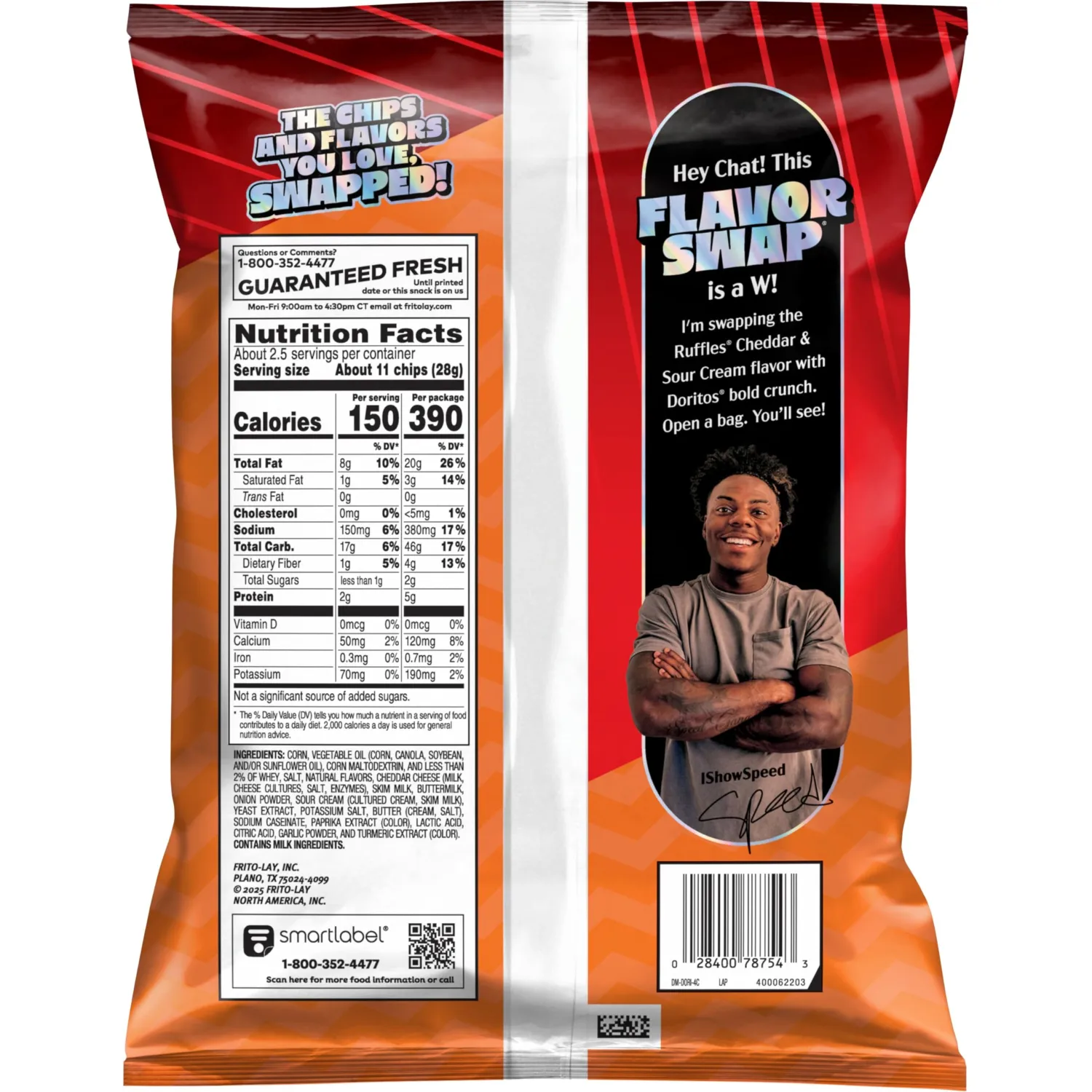 Doritos Ruffles Cheddar & Sour Cream Flavor Swap Tortilla Chips, 2.875 oz Bag