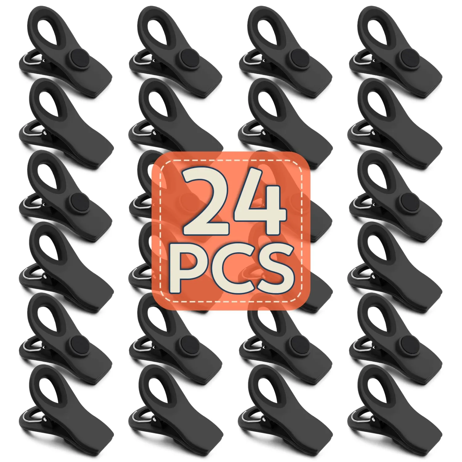 FINDMAG 24 Pack Chip Clips for Food Storage, Magnetic Plastic Bag Clips with Strong Magnet for Fridge, RV Accessories, Snack Bags, Chips, and Kitchen Use (Black)