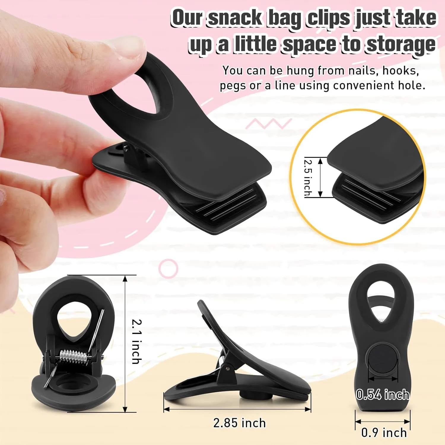 FINDMAG 24 Pack Chip Clips for Food Storage, Magnetic Plastic Bag Clips with Strong Magnet for Fridge, RV Accessories, Snack Bags, Chips, and Kitchen Use (Black)