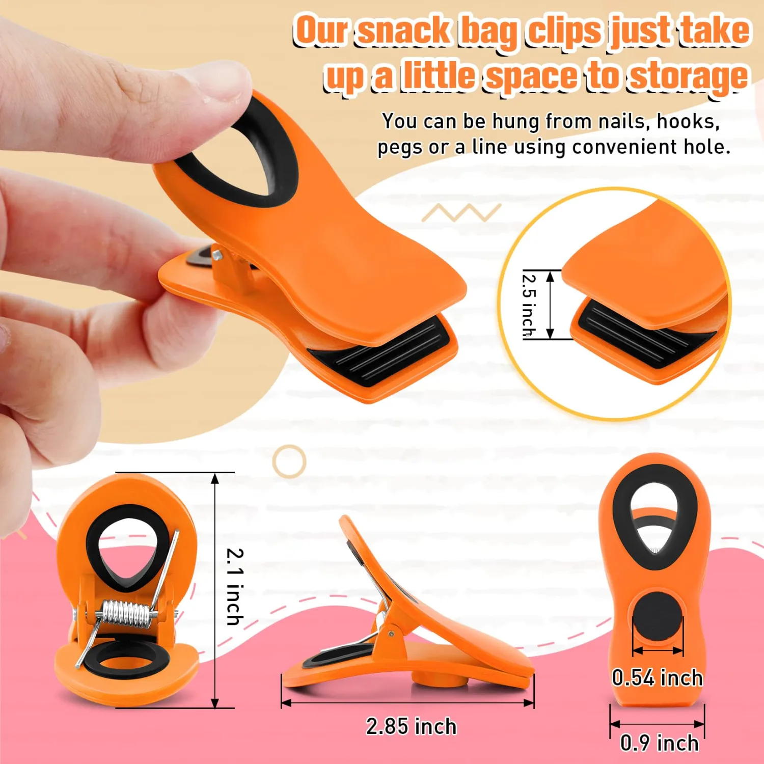 FINDMAG 12 Pack Big Chip Clips, Orange Magnetic Clip for Plants, RV Accessories, Plastic Snack Clips for Bags, Food Sealing Clip with Magnet for Chips, Snacks, Fridge and Food Organization