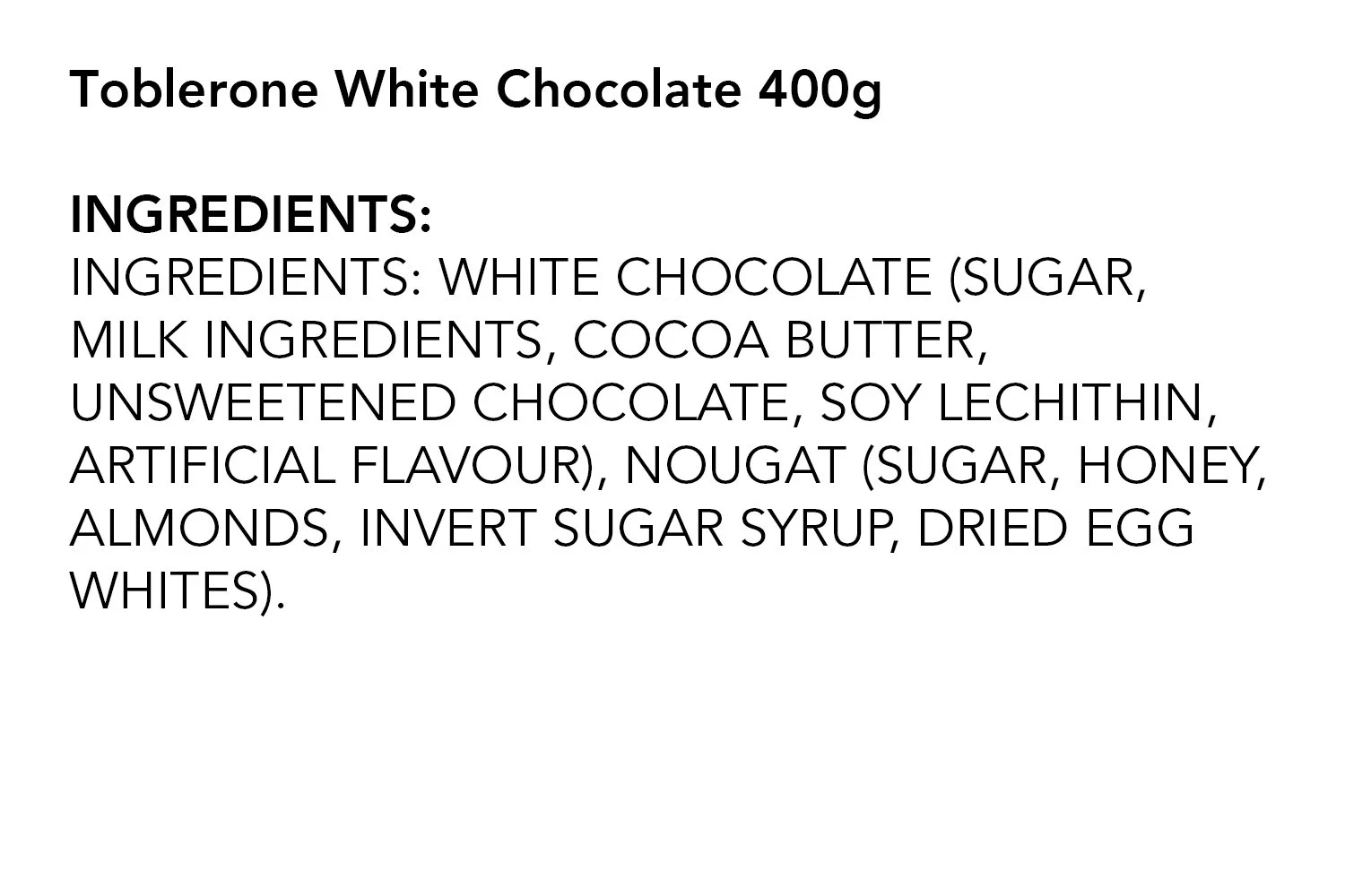 Toblerone White Chocolate, 100g (3.52 oz.)