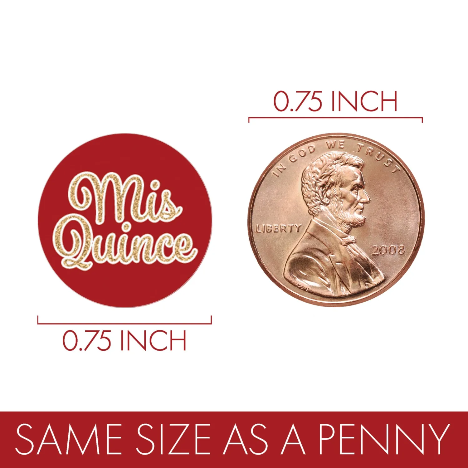 Red and Gold Quinceañera Chocolate Kisses Party Favor Stickers, Mis Quince Años Sweet 15 Birthday Party - 180 Count