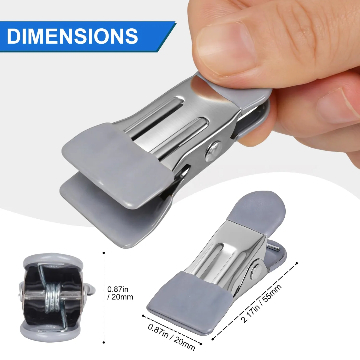 Clothes Pins Heavy Duty 72 Pack, 2.17 Inch Metal Chip Clips for Food Bags, Clothespins for Clothes, Sock, Photo (12 Colors)