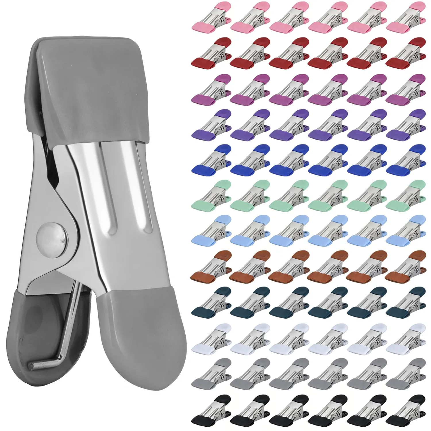 Clothes Pins Heavy Duty 72 Pack, 2.17 Inch Metal Chip Clips for Food Bags, Clothespins for Clothes, Sock, Photo (12 Colors)
