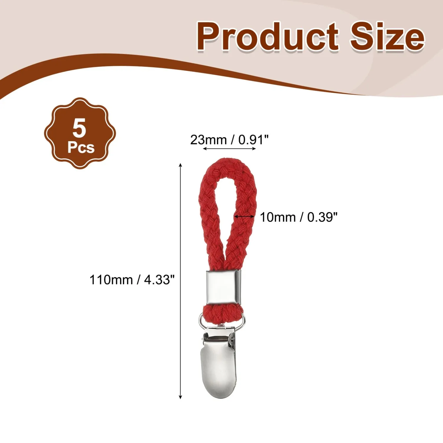 PATIKIL 5 Pcs Hanging Tea Towel Clips, 0.9" Width Braided Cotton Loop Towel Clip with Silver Metal Clamp for Kitchen Bathroom RVs Camping Hanging Organize Tool, Red
