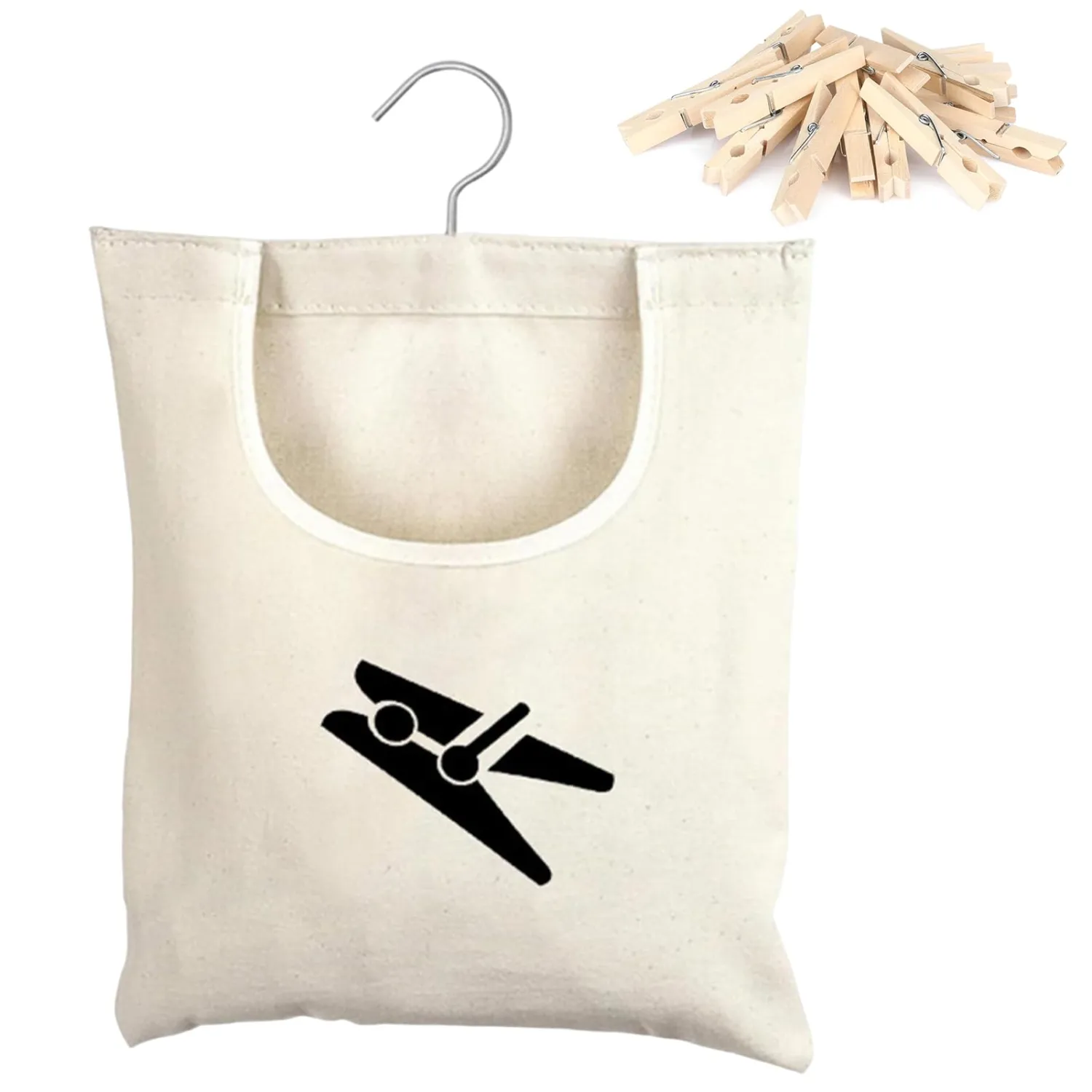 Laundry Clothespin Bag, 12 x 11 in Hang on Line Clothes Pin Hanging Bag Hanging Bag Clothespin Holder with Large Opening for Clothesline Outdoor Outside Wardrobe