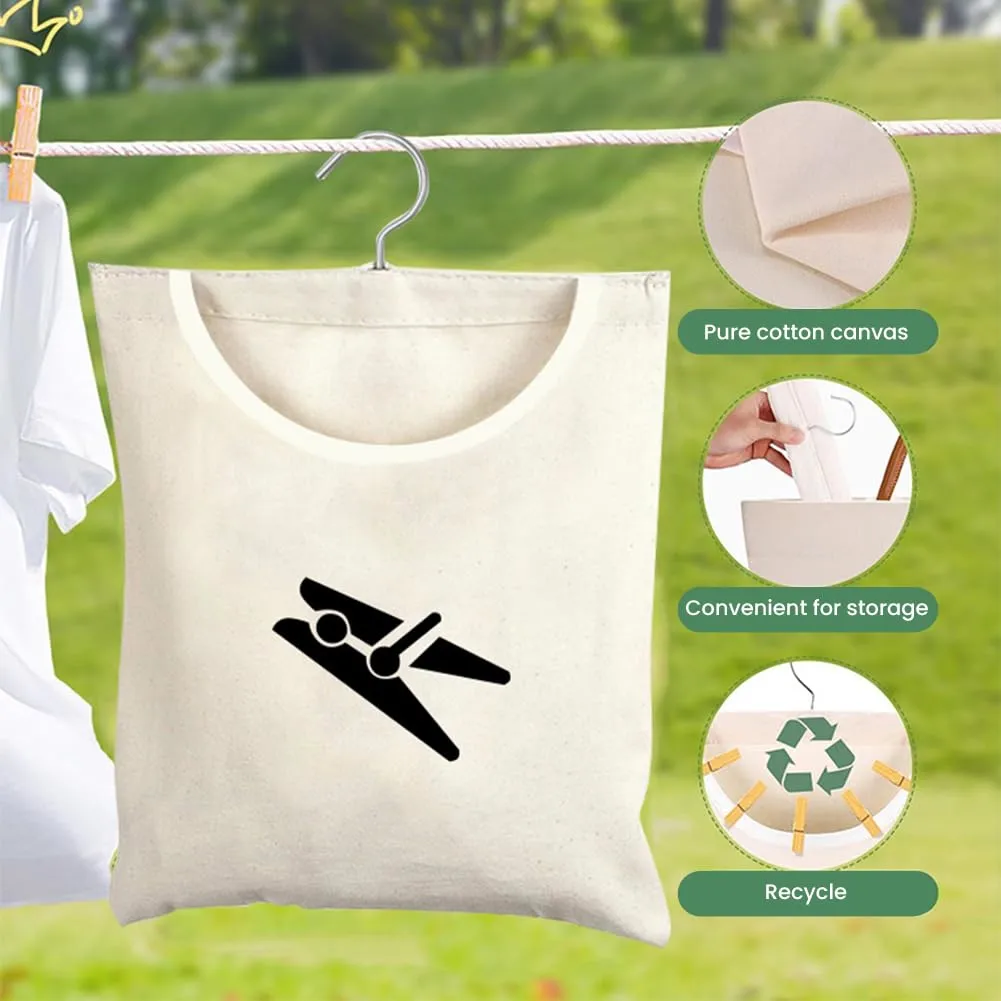 Laundry Clothespin Bag, 12 x 11 in Hang on Line Clothes Pin Hanging Bag Hanging Bag Clothespin Holder with Large Opening for Clothesline Outdoor Outside Wardrobe