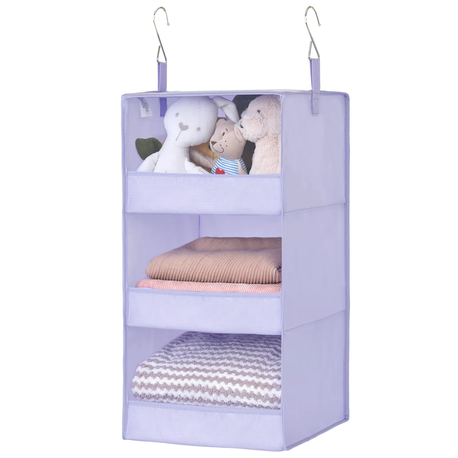 GRANNY SAYS 3 Shelf Hanging Closet Organizers and Storage, Collapsible Closet Storage Organizer with 2 Metal Hooks, Leak-Proof Hanging Shelves for Nursery, Kids Room, Bedroom, 1 Pack, Purple