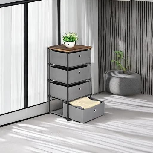 HAITRAL Drawer Clothes Organizer, Fabric Storage Chest - 4 Drawers Storage Organizer Unit for Closet, Easy Assembly Closet Dresser for Dorm, Bedroom, Hallway, Storage Bins (Gray)