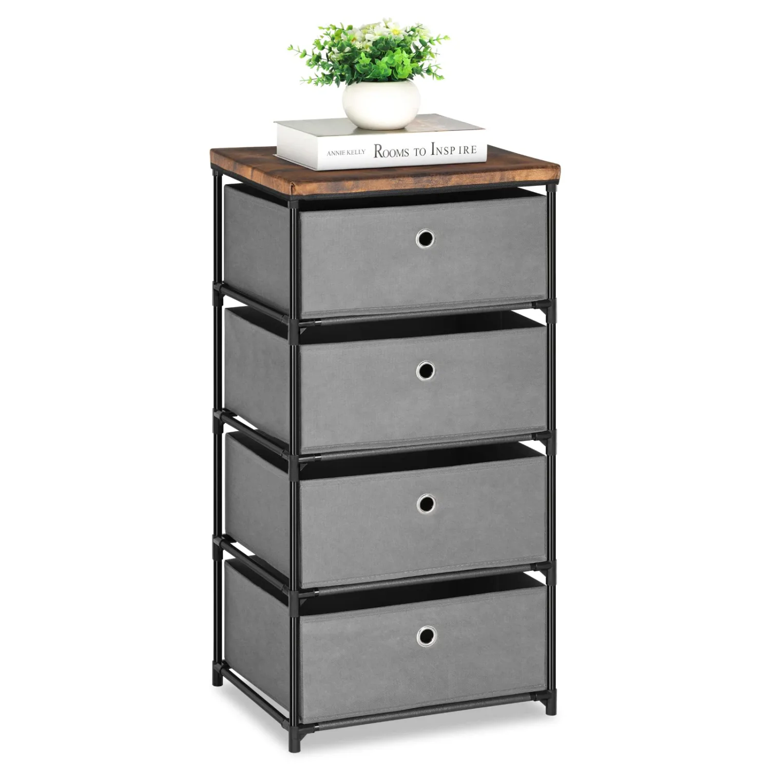 HAITRAL Drawer Clothes Organizer, Fabric Storage Chest - 4 Drawers Storage Organizer Unit for Closet, Easy Assembly Closet Dresser for Dorm, Bedroom, Hallway, Storage Bins (Gray)
