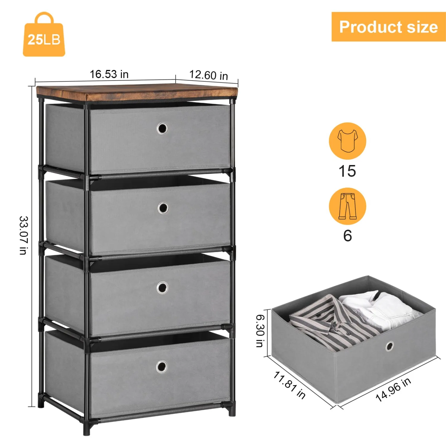 HAITRAL Drawer Clothes Organizer, Fabric Storage Chest - 4 Drawers Storage Organizer Unit for Closet, Easy Assembly Closet Dresser for Dorm, Bedroom, Hallway, Storage Bins (Gray)
