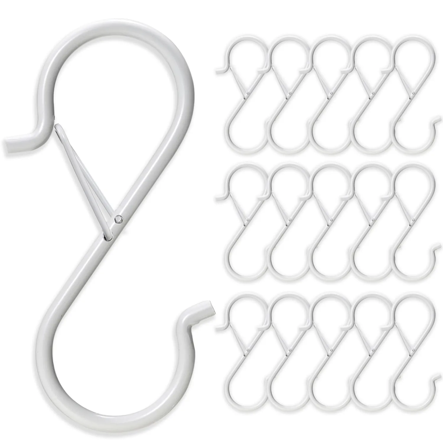 17 Pcs S Hooks for Hanging Safety Buckle, 3.5 Inch Stainless Steel S Shaped Locking Hooks for Colleague Dorm, Kitchen, Plants Pots Towels Bags, White
