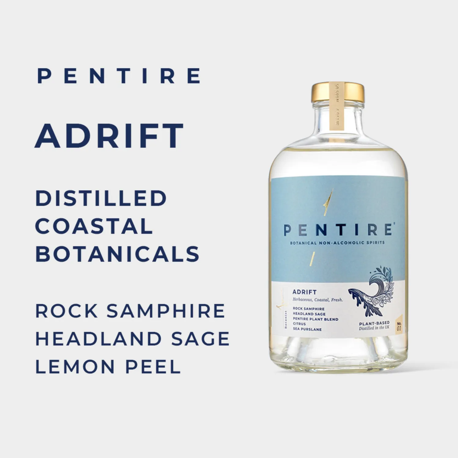 Pentire Adrift 70cl - Botanical Alcohol Free Spirit - Distilled from Native Cornish Plants - No Added Sugar - Vegan - No Artificial Flavours & Colourings - Non Alcoholic Spirit