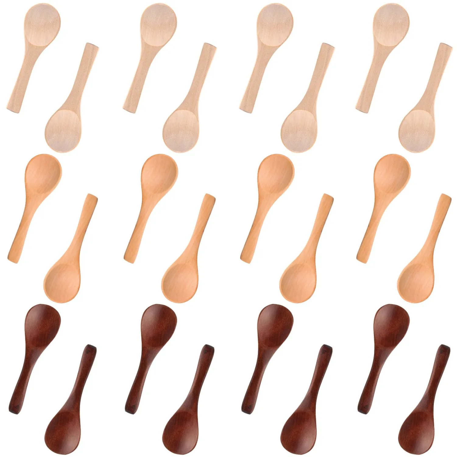 Boao 24 Pcs Small Wooden Spoons, 3.5'' L, Mini Wood Natural Tiny Spoons Wooden Little Teaspoons for Jars Sugar Creamer Honey Spices Salt Kitchen Supplies (Multiple Color)