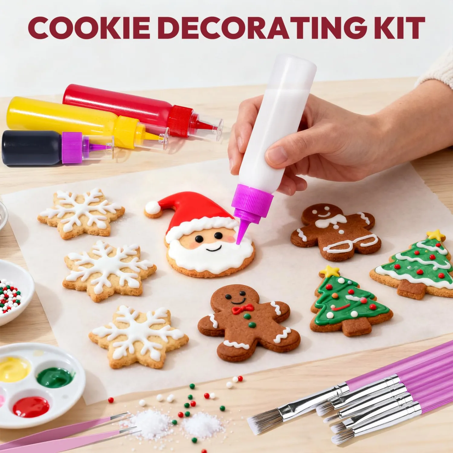 YGDZ Cookie Decorating Kit, Icing Bottle, Squeeze Writer Bottles (1 and 2 Ounce), Brush for Cake Decorating, Cookie Scribe Needle, Food Coloring Tools, Icing Cookie Supplies