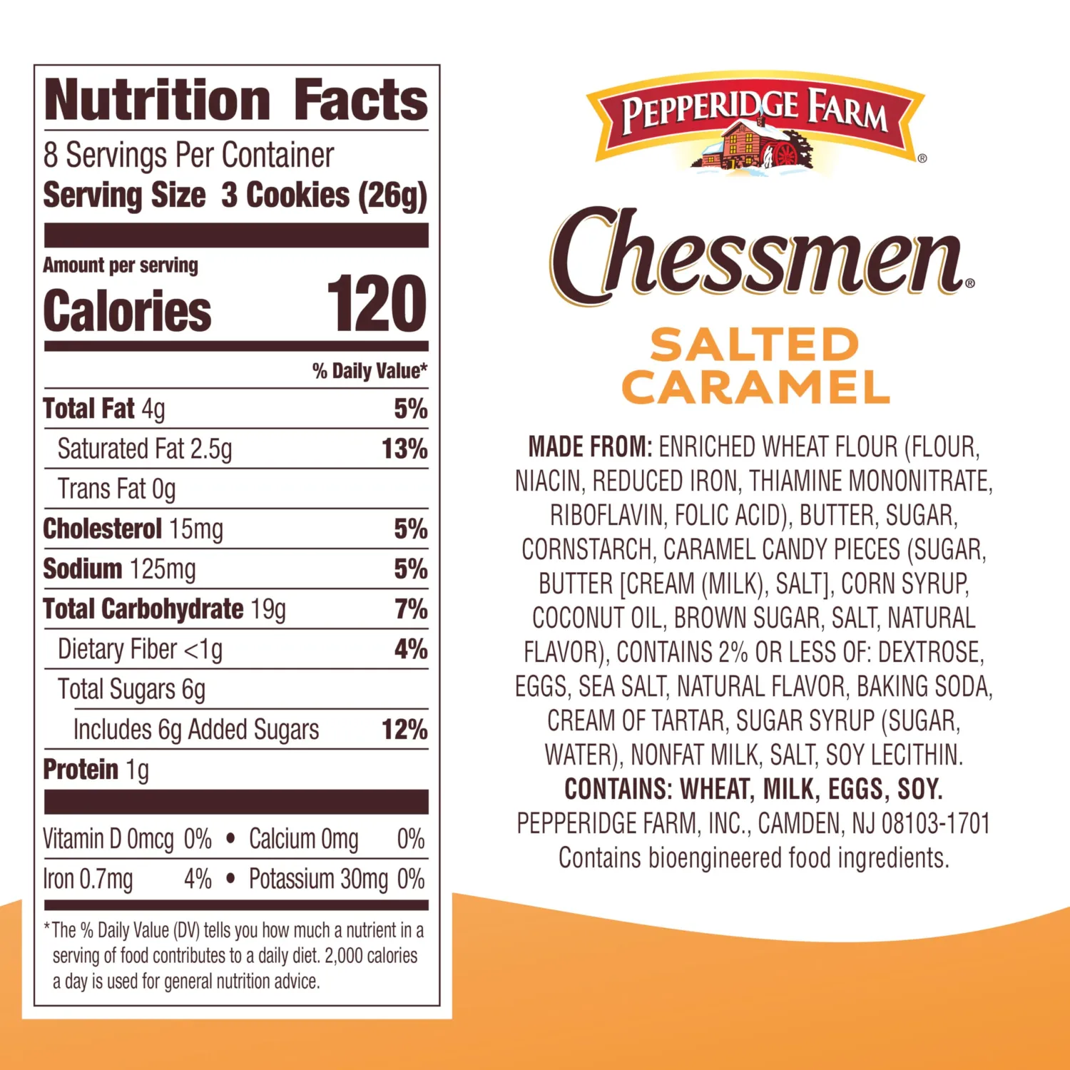 Pepperidge Farm Chessmen Salted Caramel Cookies, 7.25 Oz Bag (Pack of 2)