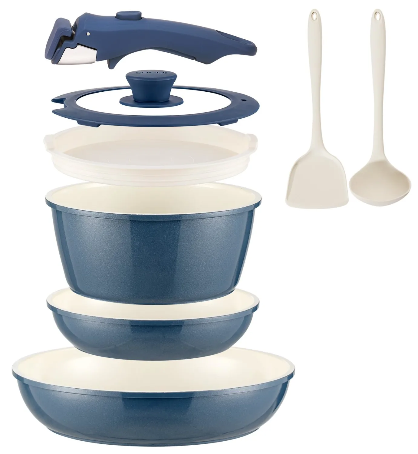 Ceramic Cookware Set Non Stick 8Pcs Pots and Pans Set Detachable Handle Induction Kitchen Cooking Set with Frying Pans Oven Dishwasher Safe, PFAS/PFOA Free, Navy