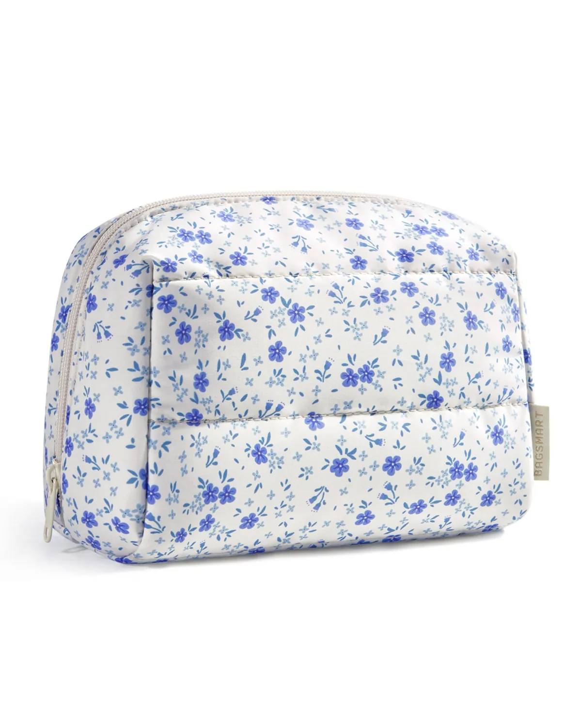 BAGSMART Makeup Bag, Wide Opening Cosmetic Bag Compact & Spacious, Water-Resistant Travel Organizer Pouches for Women (Blue Ditsy Floral)