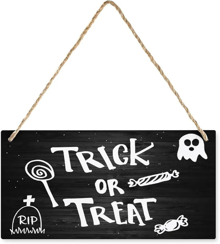 Wooden Sign Plaque Wall Hanging Decor Trick Or Treat Board Wooden Signs Rustic Hanging Plaque, House Wooden Hanging Plaque Wood Sign For Garden Yard Home Farmhouse 6x12 Inch